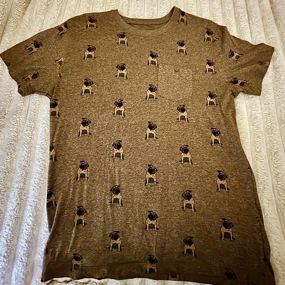 Men's Brown Short Sleeve Pug Print Pocket Tee